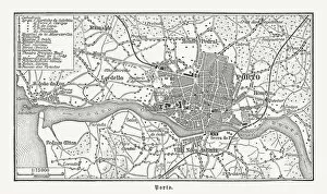 Images Dated 20th December 2018: City map of Porto, Portugal, wood engraving, published in 1897