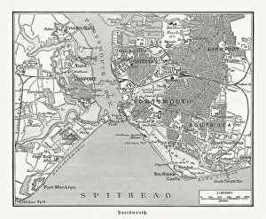 Images Dated 20th December 2018: City map of Portsmouth, Hampshire, England, wood engraving, published 1897