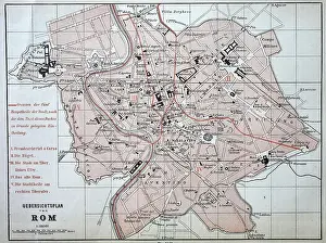 Illustrations Prints: City map of Rome from 1880, Italy