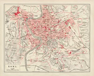 City Street Gallery: City map of Rome, lithograph, published in 1878