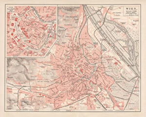 Danube River Collection: City map of Vienna, Austria, lithograph, published in 1878