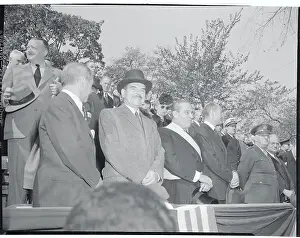Francis Biddle Prints: City Officials and Leaders Watching Columbus Day Parade