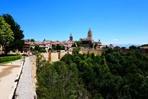 Images Dated 28th July 2015: City Wall and Cathedral of Segovia, Spain