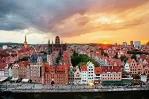 In A Row Gallery: Cityscape of Gdansk at sunset Gdansk, Poland