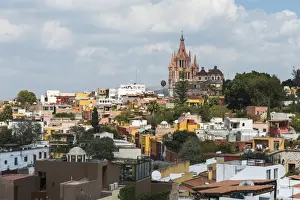 San Miguel De Allende Prints: Cityscape with parish church in the distance