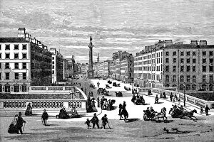 Images Dated 22nd August 2019: Cityscape of Sackville Street / O Connell Street in Dublin, Ireland - 19th Century