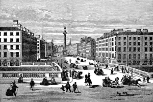 Cityscape of Sackville Street / O Connell Street in Dublin, Ireland - 19th Century