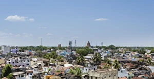 Cityscape with temples, temple city of Srirangam, Thanjavur, Tamil Nadu, India