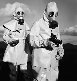 Gas Mask Prints: Civil Defense Workers in Protective Suits