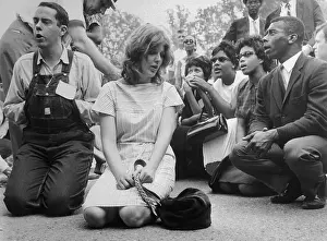Civil Rights Picketers Singing on Sidewalk
