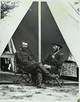 1860s Prints: Civil War Officers In Front Of Tent