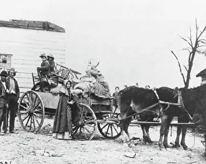 Refugee Prints: Civil War Refugee Family W/Loaded Wagon