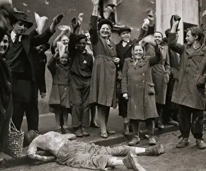Czechoslovakia Prints: Civilians Waving to Troops
