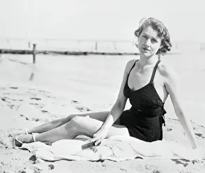 Beachgoer Prints: Clare Boothe Sitting on Beach