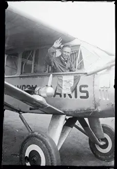 Clarence Chamberlain Waving from Cockpit