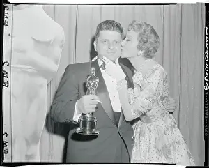 Claudette Colbert Congratulating Paddy Chayefsky on Oscar