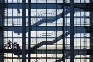 Cleaner in a stairwell of an office building, Stuttgart, Baden-Wuerttemberg, Germany, Europe