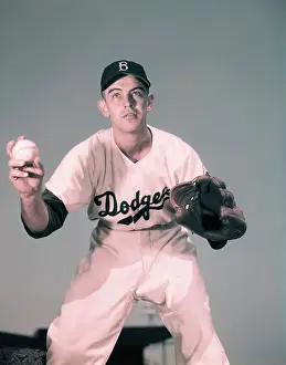 Clem Labine with Baseball and Mitt