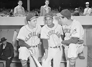 Cleveland Indian Teammates Posing in Dugout