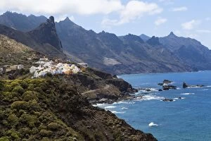 Cliffs in the Anaga Mountains with the Playa de Roque de las Bodegas beach, Almaciga, Almaciga, Tenerife