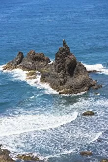 Images Dated 1st June 2012: Cliffs in the Anaga Mountains with the Playa de Roque de las Bodegas beach, Almaciga, Almaciga