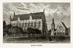 Clifton College in Bristol, England Victorian Engraving, Circa 1840