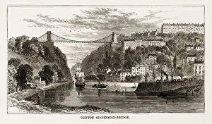 Clifton Suspension Bridge Gallery: Clifton Suspension Bridge in Bristol, England Victorian Engraving, Circa 1840
