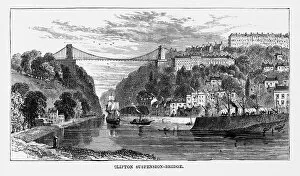 Images Dated 8th September 2016: Clifton Suspension Bridge in Bristol, England Victorian Engraving, Circa 1840
