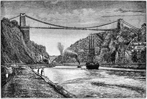 Images Dated 22nd February 2016: Clifton Suspension Bridge Engraving
