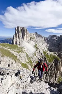 Leisure Sport Prints: Climbers during the ascent to the Croda Rossa in the Rose Garden Group over the Croda Rossa via ferrata