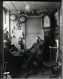 Artisan Prints: Clock Maker Seated In His Shop