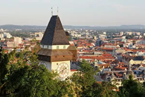 Images Dated 15th June 2012: Clock tower on Schlossberg, castle hill, Graz, Styria, Austria, Europe, PublicGround
