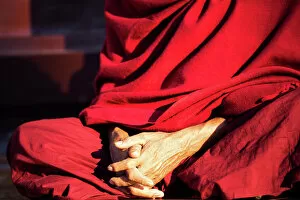 Full Frame Collection: Close up of Burmese buddhist monk hands praying