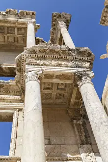 Eurasia Prints: A close up cropped low angle view of the Library of Celsus at the Ephesus ancient city historic site