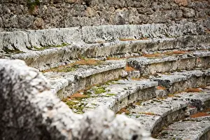Close up of the ruined seating at an ancient stadium and race track