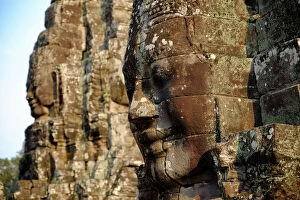 Images Dated 25th March 2015: Close-up Of Buddha face carved on stone at Angkor