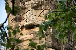 Anthropomorphic Face Prints: Close-Up Of Buddha Face Carved On Stone At Angkor Wat Temple, Cambodia