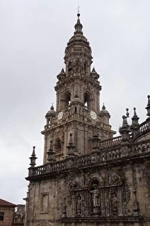 Images Dated 18th July 2015: Close Up, Clock Tower Cathedral of Santiago de Compostela, Spain