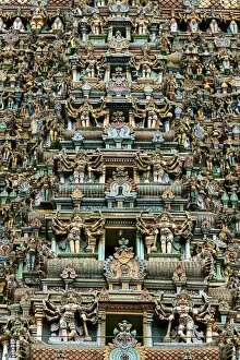 Cropped Gallery: Close-up of deities, West Tower, Meenakshi Amman Temple, Madurai, Tamil Nadu, India