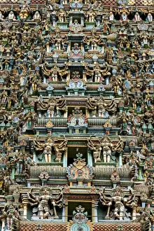 Deity Prints: Close-up of deities, West Tower, Meenakshi Amman Temple, Madurai, Tamil Nadu, India