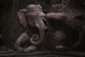 Images Dated 9th October 2015: Close-up of Elephant on the Base of Kailasa Temple