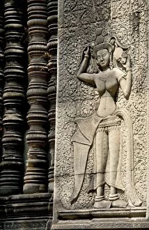 Images Dated 4th April 2015: Close-up of a sculpture carved on the wall of a temple, Angkor Wat, Siem Reap, Cambodia