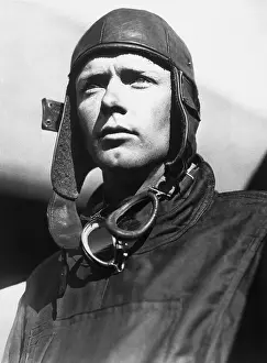 Goggles Prints: Closeup Portrait of Aviator Charles Lindbergh