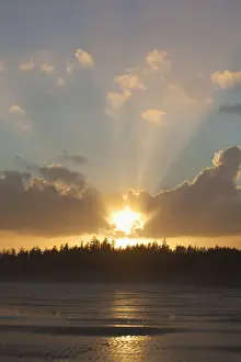 Prints of Clouds Are Backlit By The Sun At Sunset At Incinerator Rock Area Of Long Beach In Pacific Rim National Park Near Tofino; British Columbia Canada UNESCO World Heritage Prints: Clouds Are Backlit By The Sun At Sunset At Incinerator Rock Area Of Long Beach In Pacific Rim National Park Near