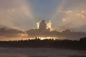 Prints of Clouds Are Backlit By The Sun At Sunset At Incinerator Rock Area Of Long Beach In Pacific Rim National Park Near Tofino; British Columbia Canada UNESCO World Heritage Prints: Clouds Are Backlit By The Sun At Sunset At Incinerator Rock Area Of Long Beach In Pacific Rim National Park Near