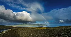 Images Dated 24th September 2015: Clouds and rainbow over the seashore, Iceland