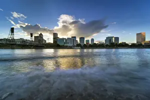 Hawthorne Bridge Prints: Clouds and Waves along Willamette River in downtown Portland Oregon