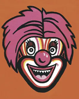 Red Background Prints: Clown Face