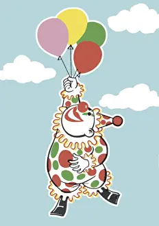 Facia Prints: Clown Floating with Balloons