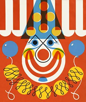 Illust Prints: Clown Holding Two Balloons